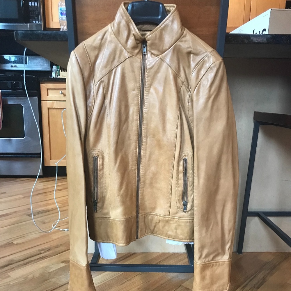 Black Rivet Tan Leather Biker Jacket